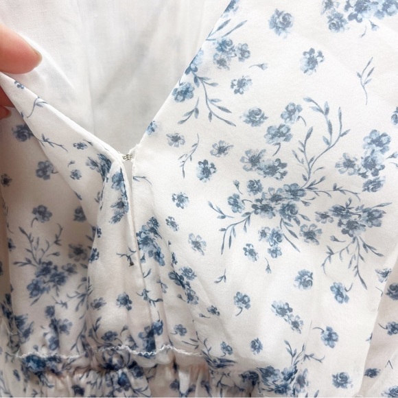 CAMI NYC Egle Dress Denim Flower Low Cut  White Floral Silk Revolve Small S - Picture 10 of 11